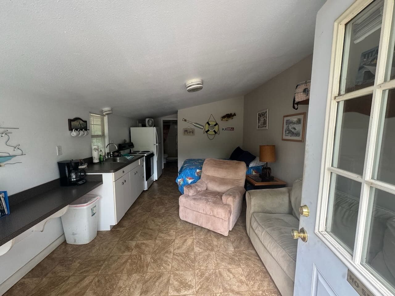Kitchenette and living area from the door